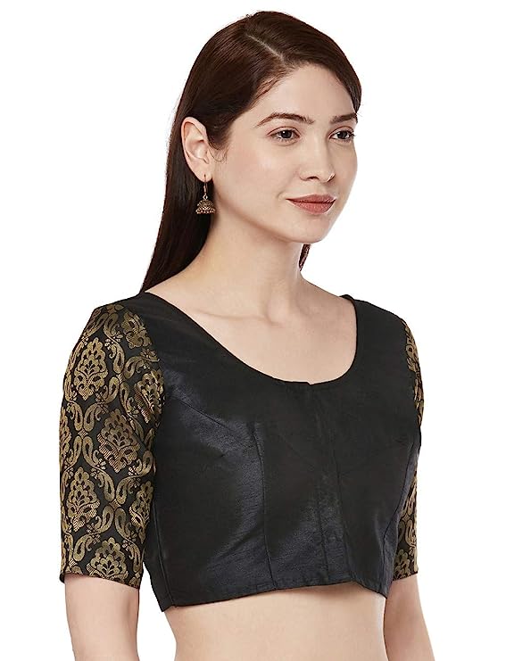 Women's Black Polyester Benaras Brocade Blouse (Design 1966)