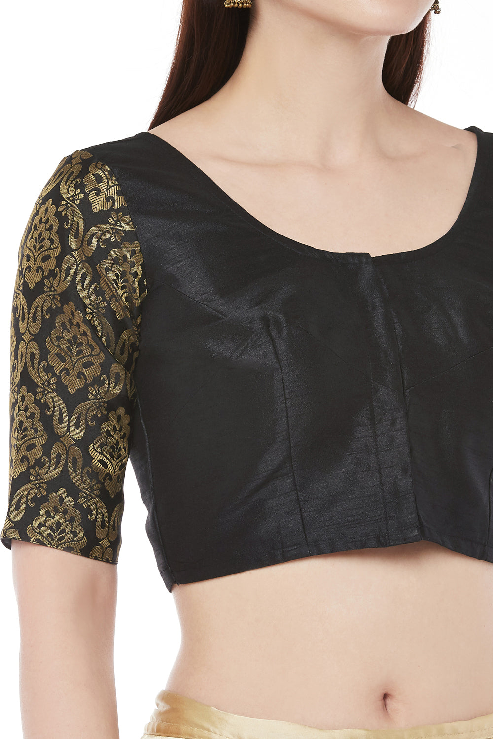 Women's Black Polyester Benaras Brocade Blouse (Design 1966)
