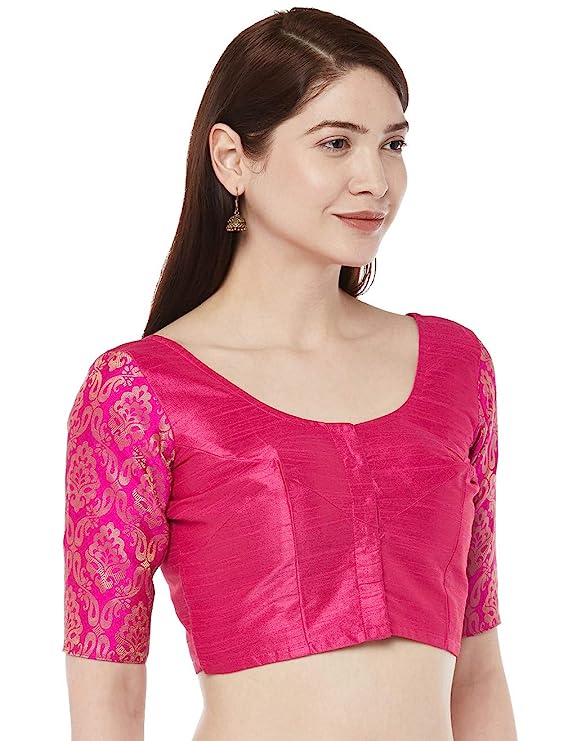 Women's Brocade, Georgette Half Sleeve Blouse (1966 - Pink)