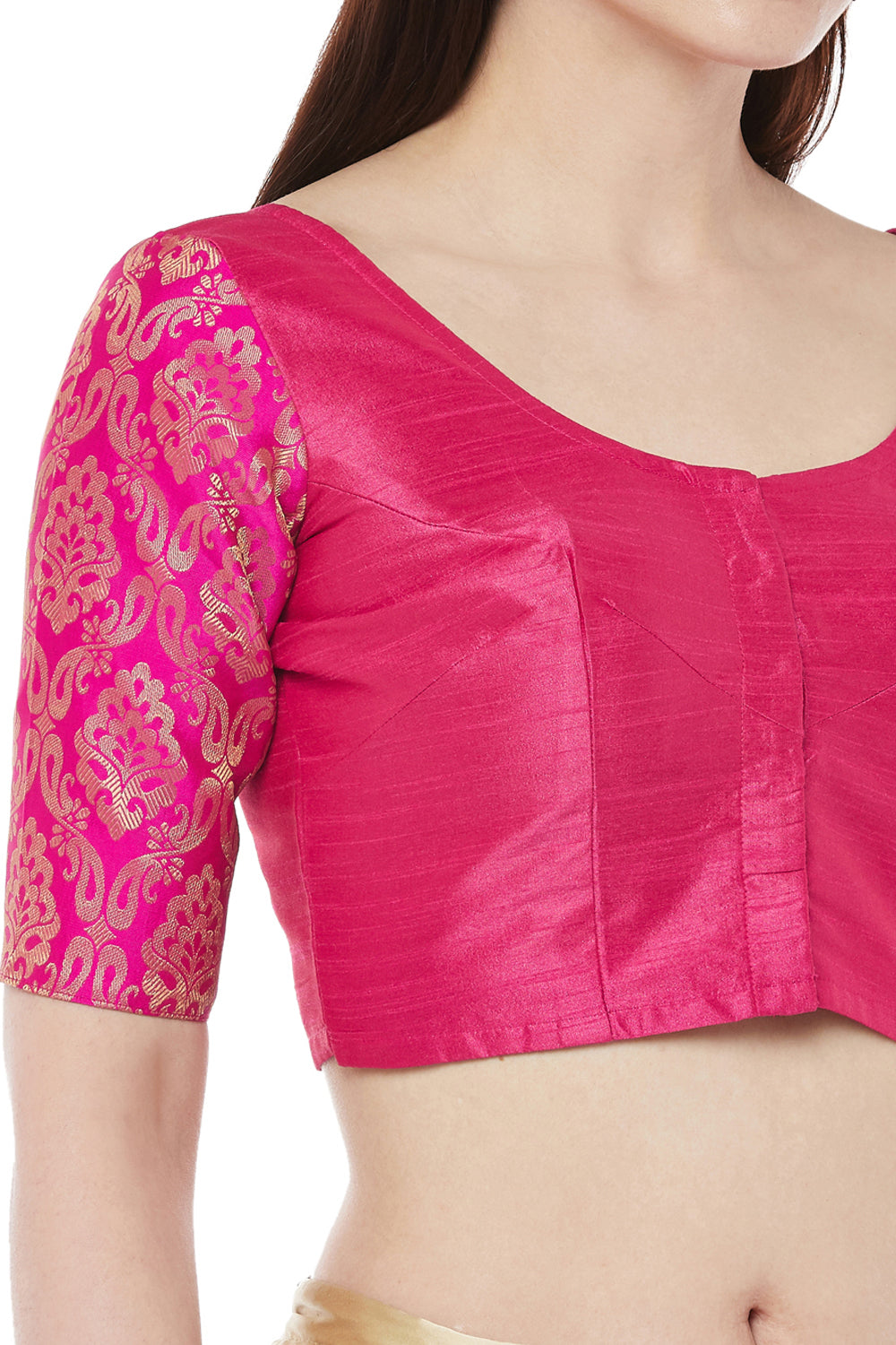 Women's Brocade, Georgette Half Sleeve Blouse (1966 - Pink)