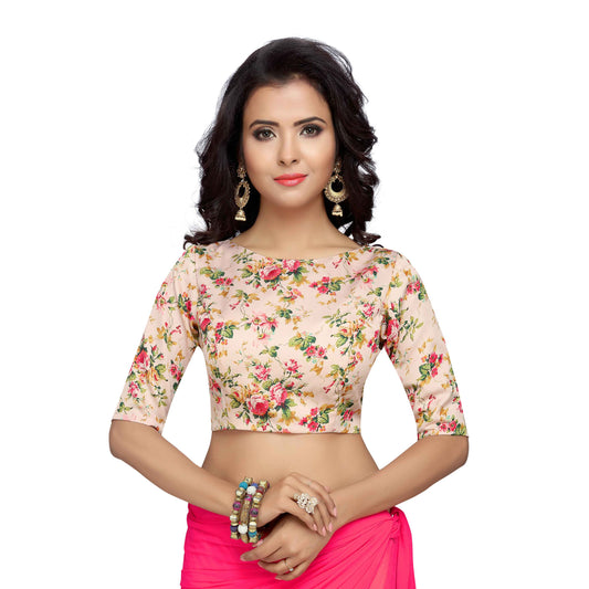 Women's Pink Brocade & Georgette Blouse (Design 1983)