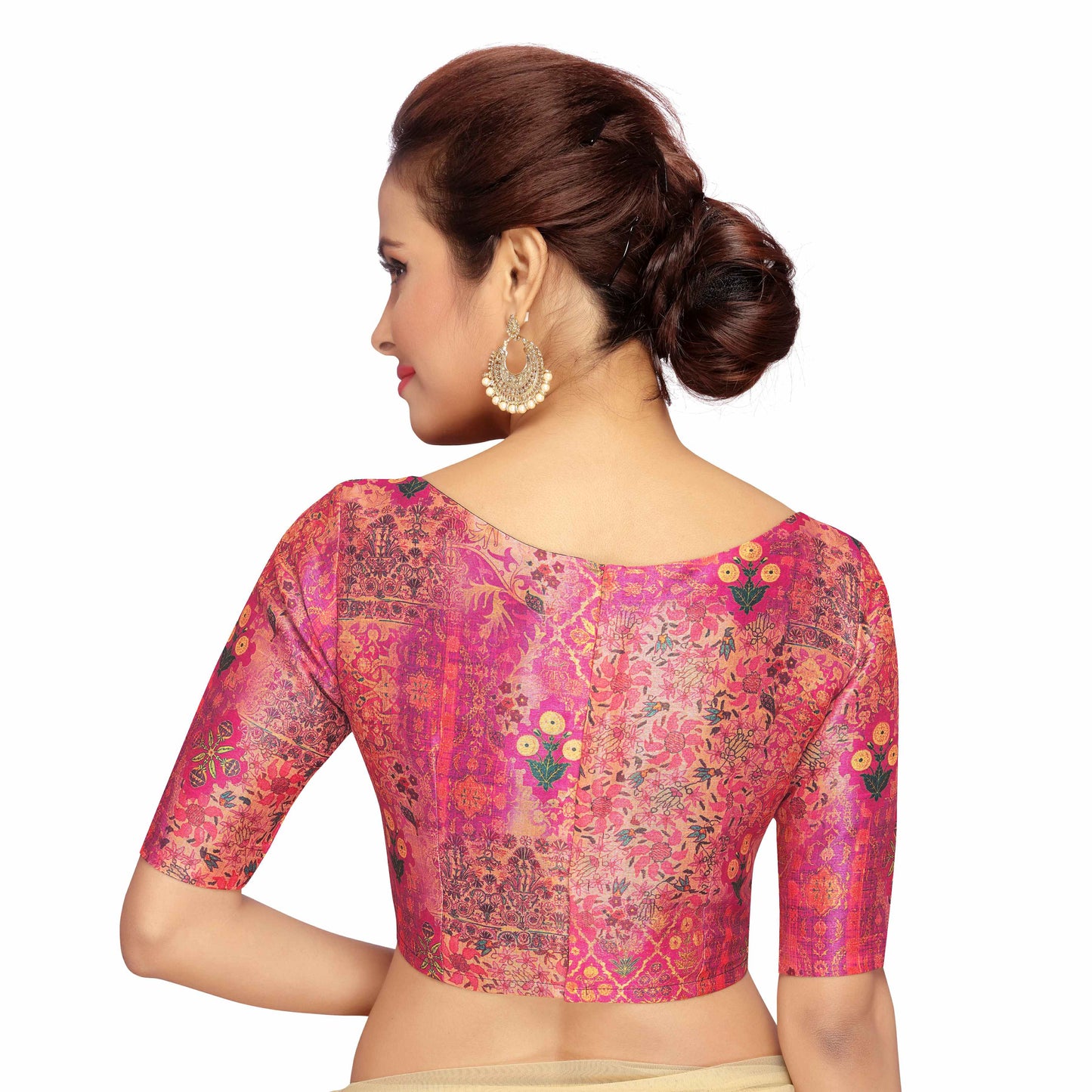 Studio Shringaar Women's Polyester Printed Saree Blouse With Elbow Length Sleeves ( Design 2086 )
