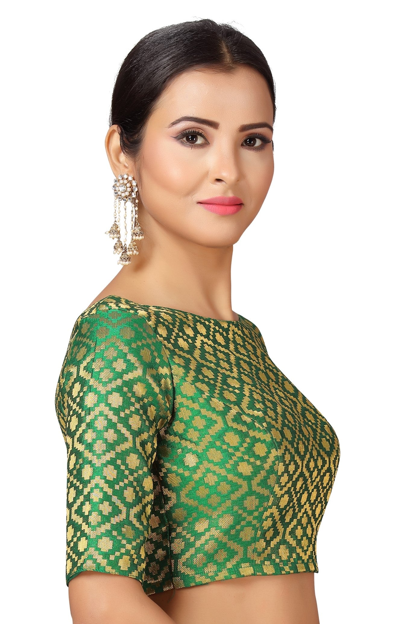 Women's Bottle Green Brocade Polyester Blouse (Design 2124)