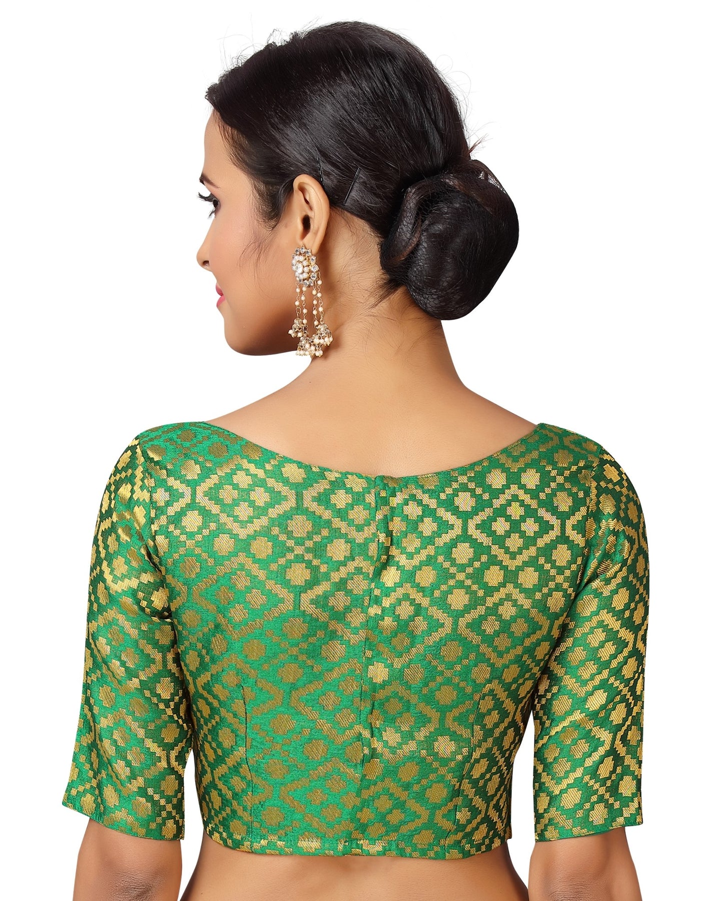 Women's Bottle Green Brocade Polyester Blouse (Design 2124)