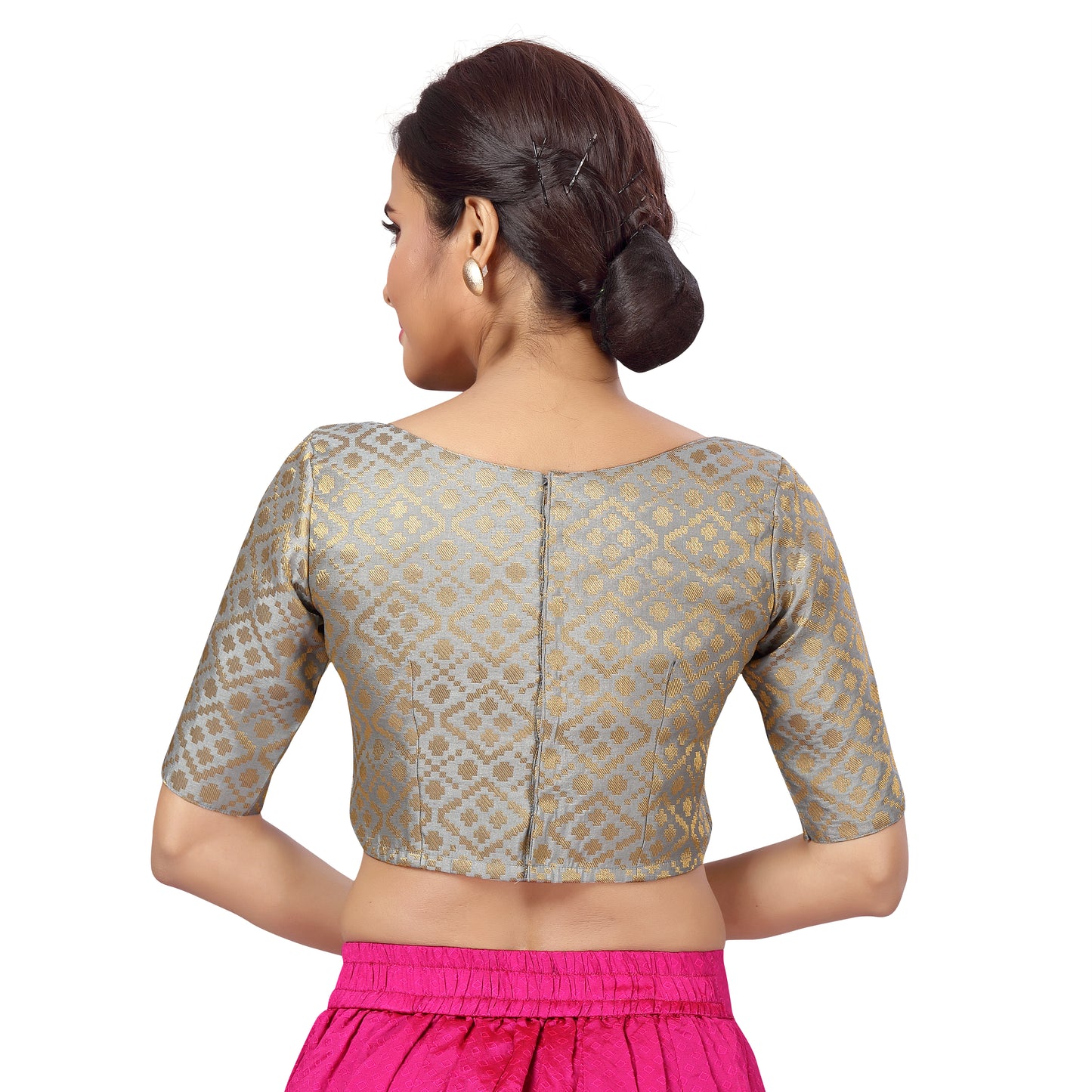 Women's Grey Brocade Polyester Blouse (Design 2124)