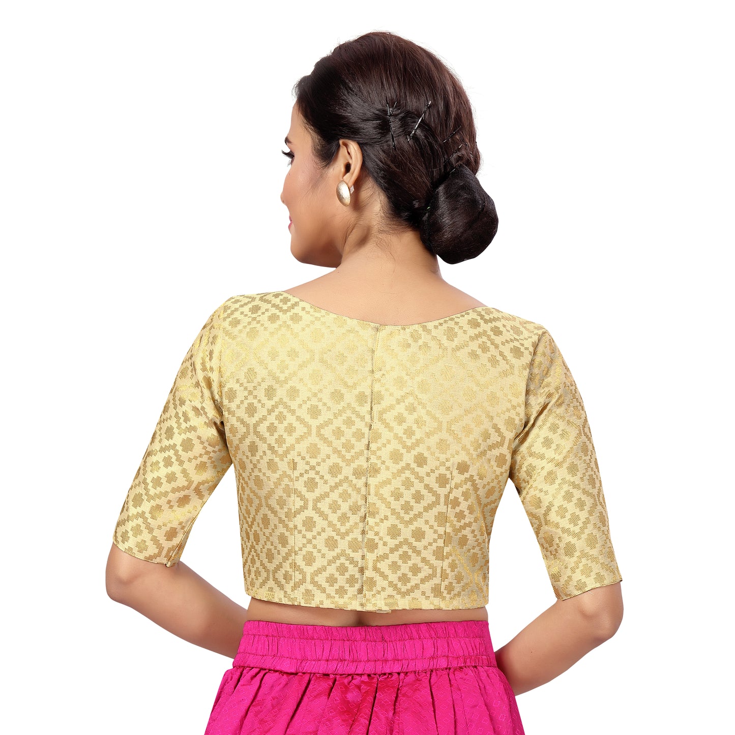 Women's Light Gold Brocade Polyester Blouse (Design 2124)