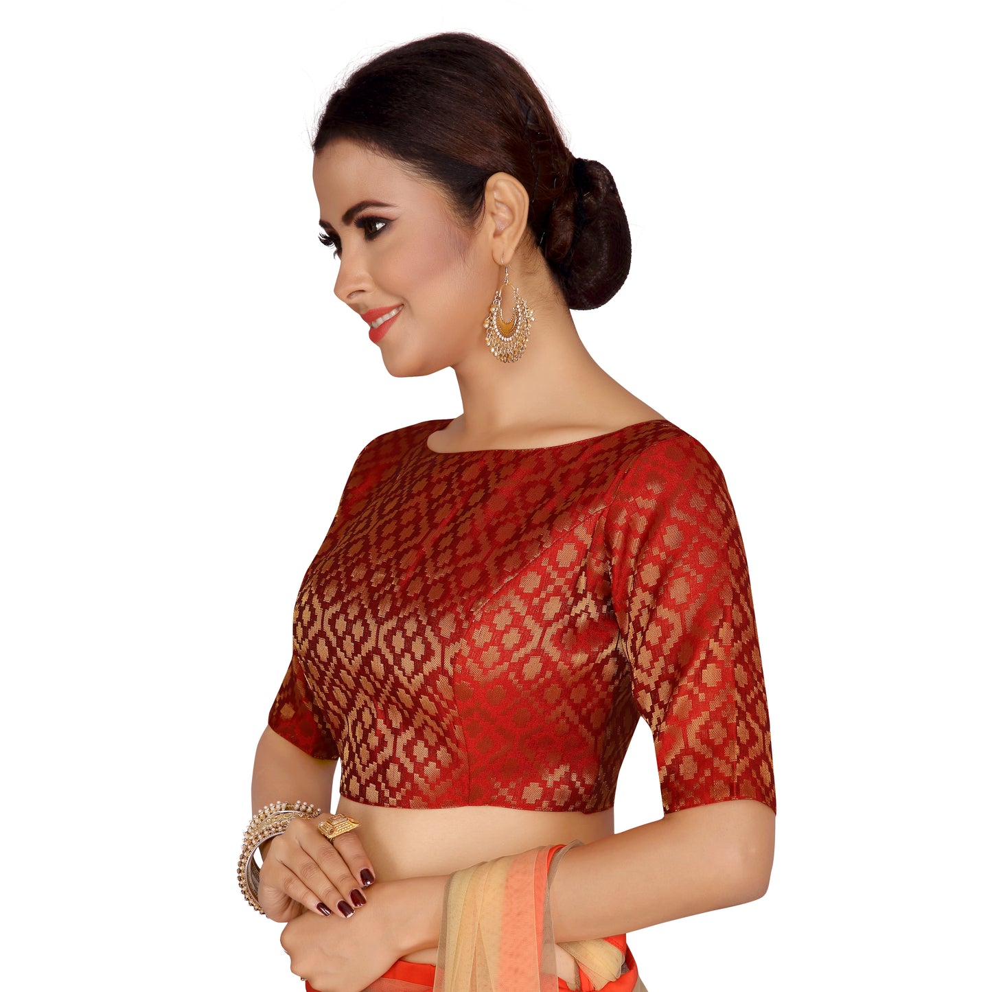 Women's Maroon Brocade Polyester Blouse (Design 2124)