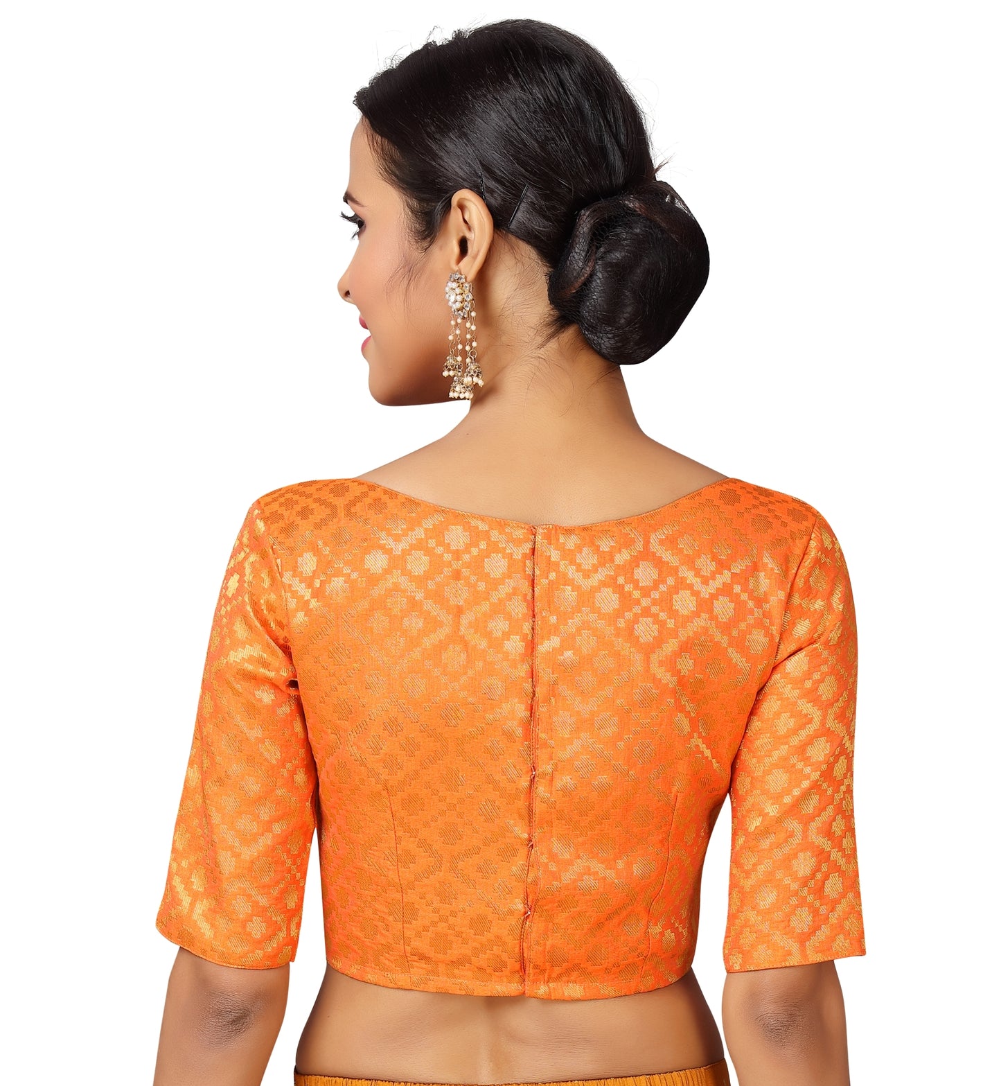 Women's Orange Brocade Polyester Blouse (Design 2124)