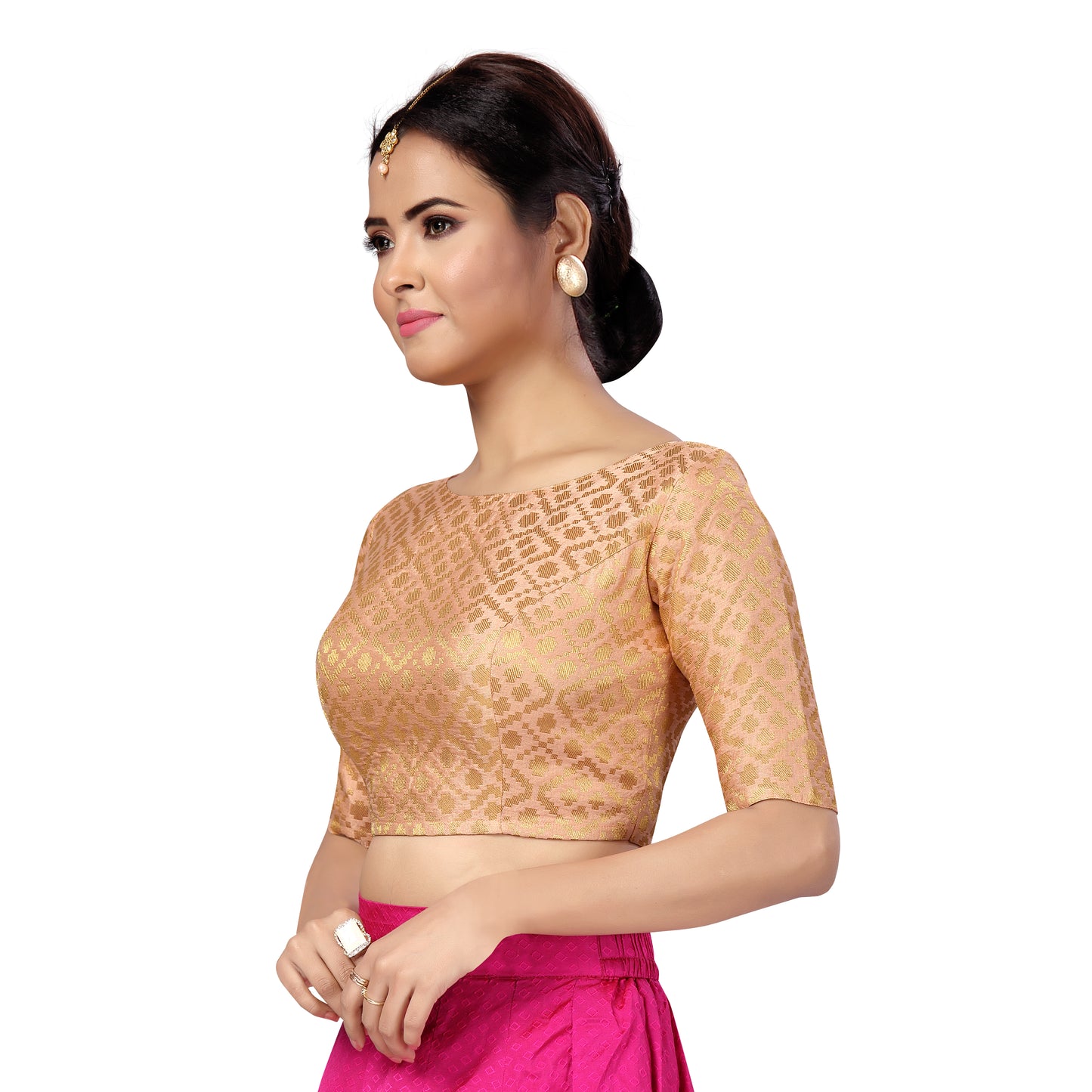 Women's Peach Brocade Polyester Blouse (Design 2124)