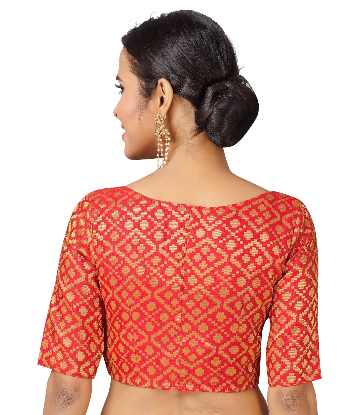 Women's Red Brocade Polyester Blouse (Design 2124)