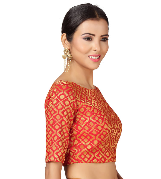 Women's Red Brocade Polyester Blouse (Design 2124)