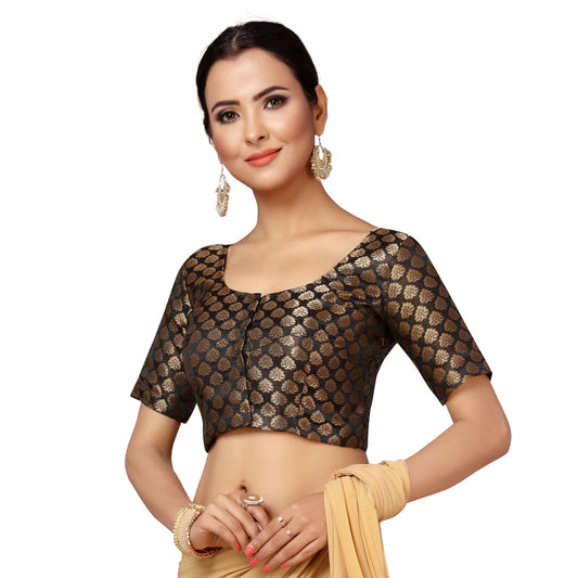 Women's Black Brocade Polyester Blouse (Design 2150)