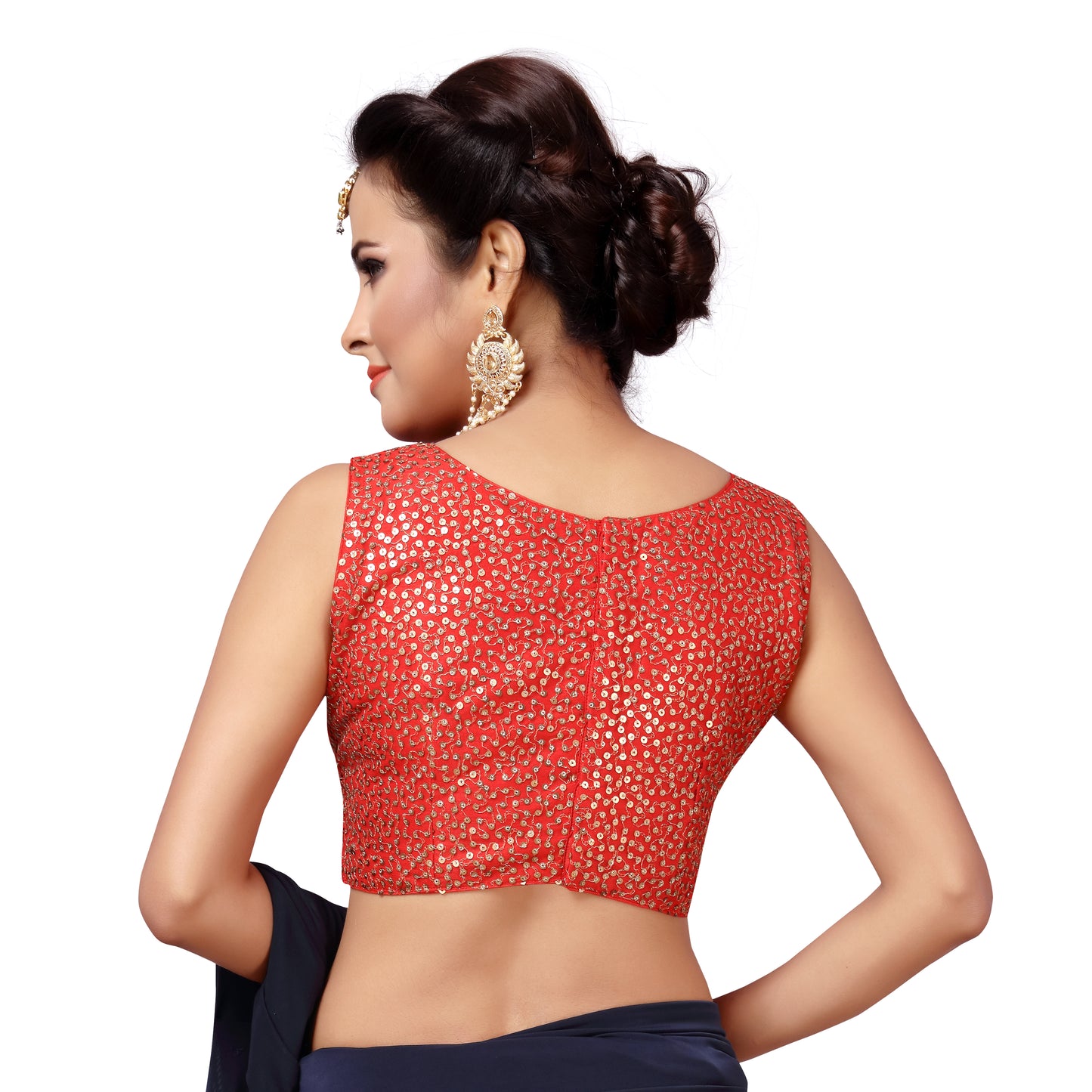 Women's Embroidered Stitched Sleeveless Saree Blouse (2152 - Red)