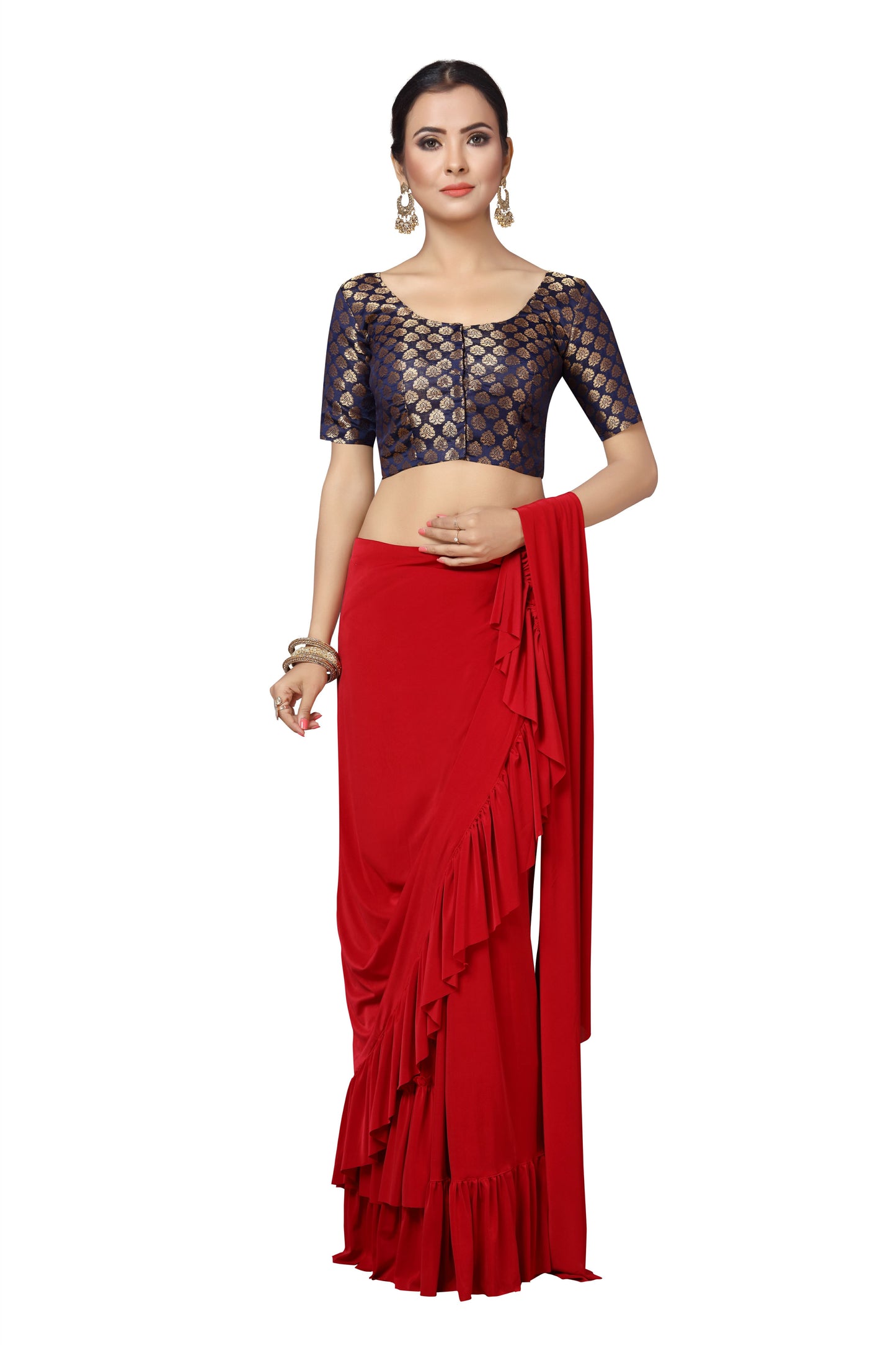 Women's Navy Blue Brocade Polyester Blouse (Design 2150)