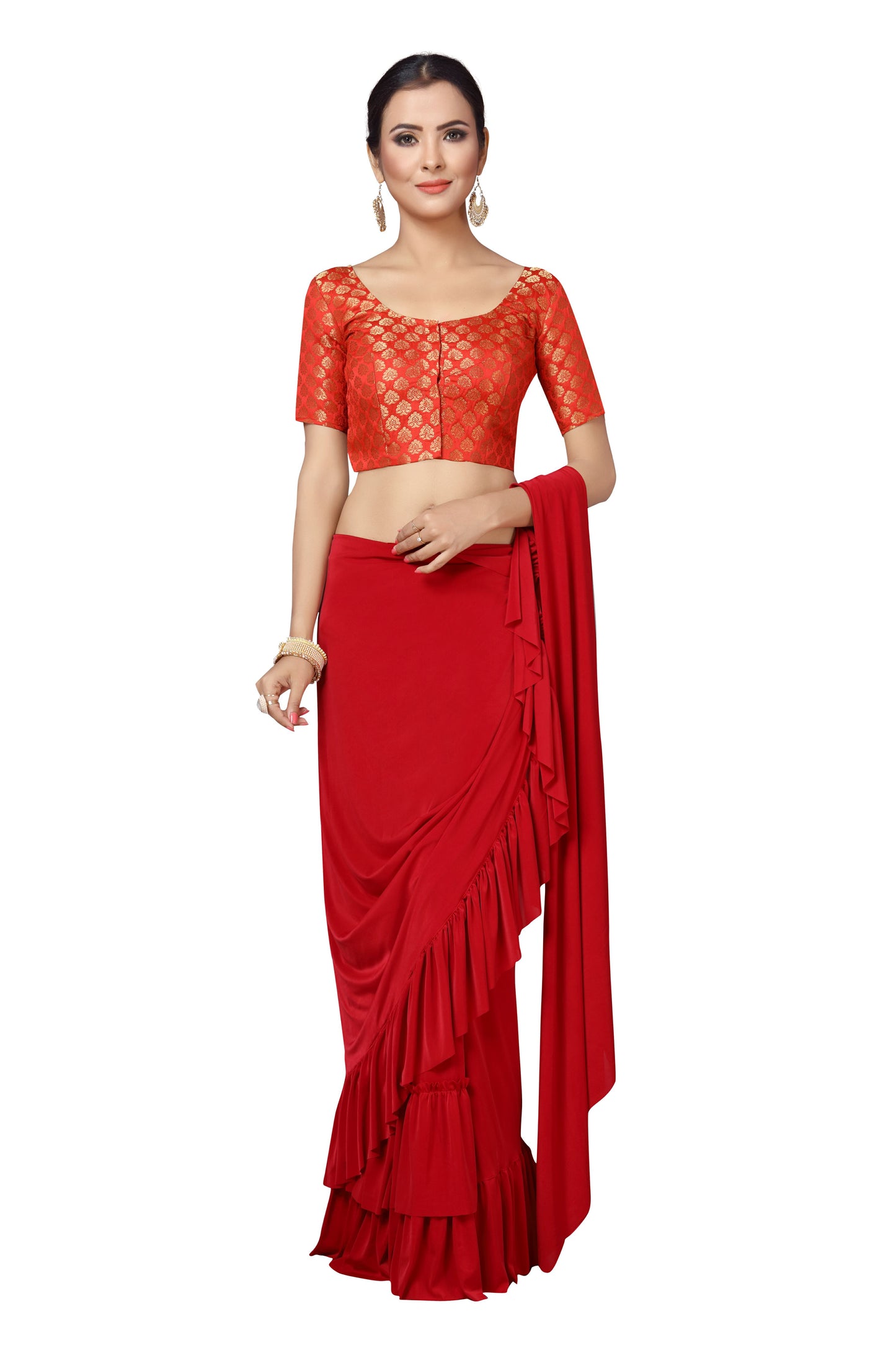 Women's Red Brocade Polyester Blouse (Design 2150)