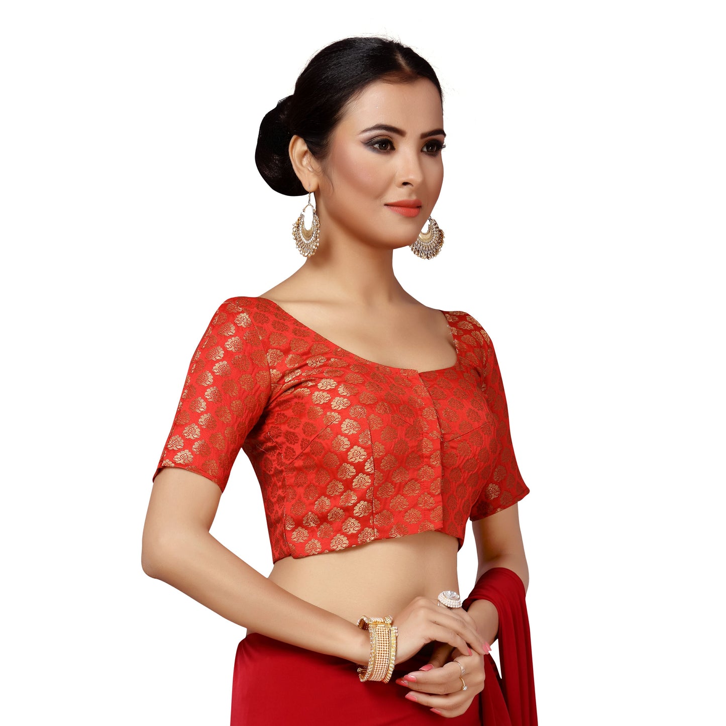 Women's Red Brocade Polyester Blouse (Design 2150)
