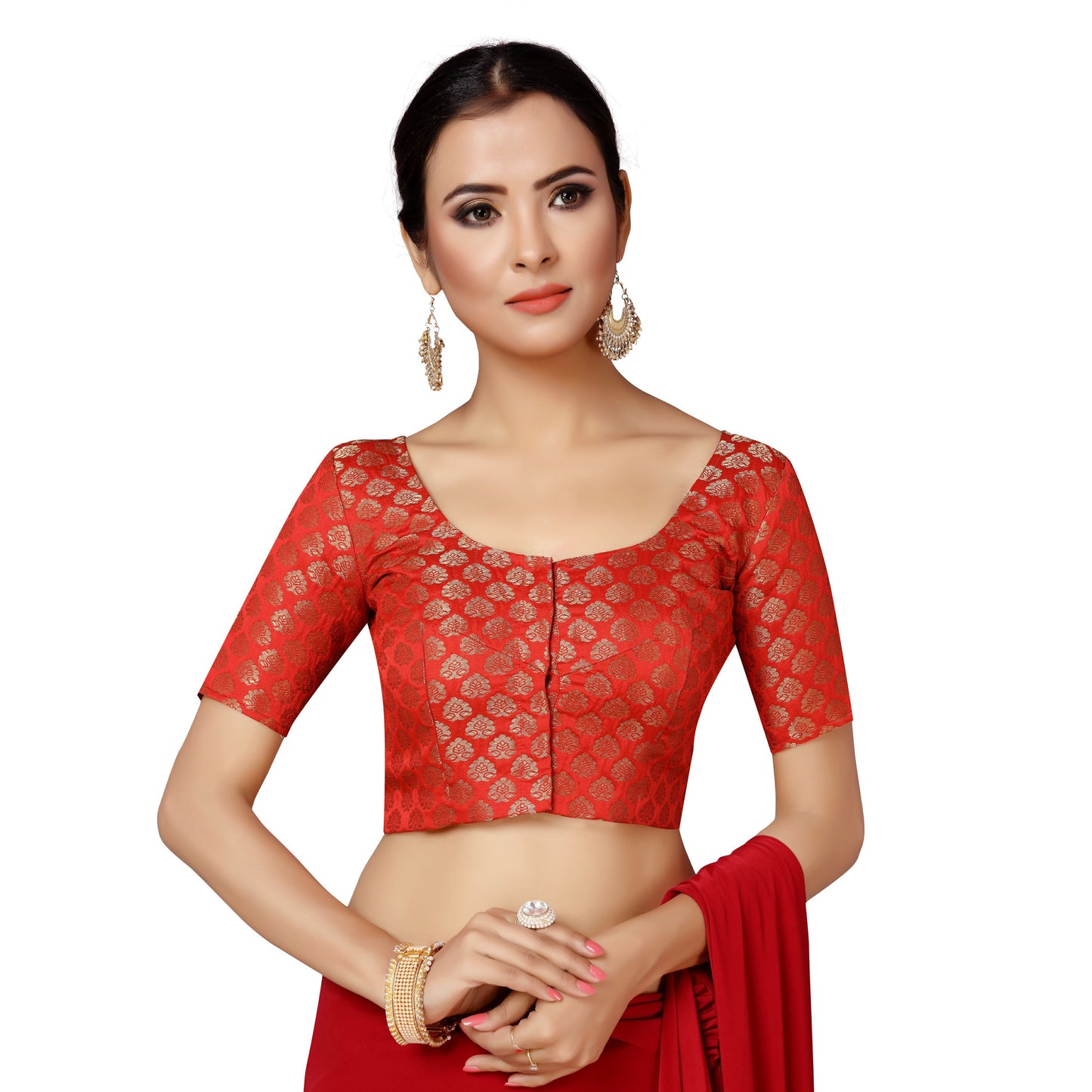 Women's Red Brocade Polyester Blouse (Design 2150)