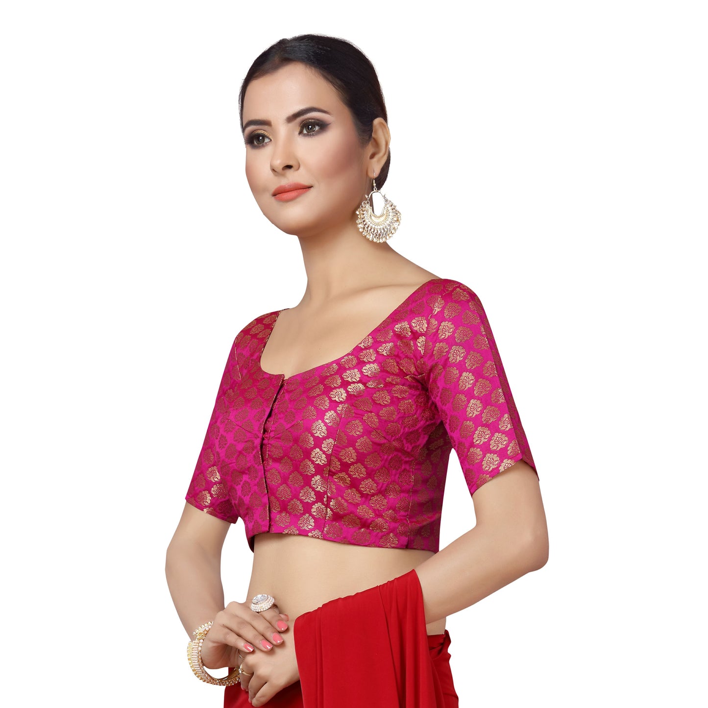 Women's Pink Brocade Polyester Blouse (Design 2150)