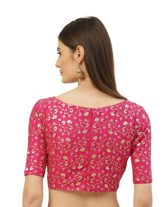 Women's Pink Embroidered Net Blouse (Design 2158)