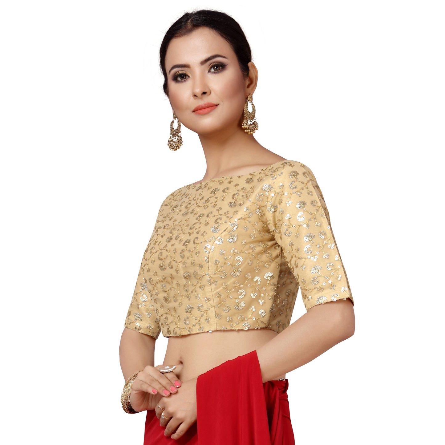 Women's Gold Embroidered Net Blouse (Design 2158)
