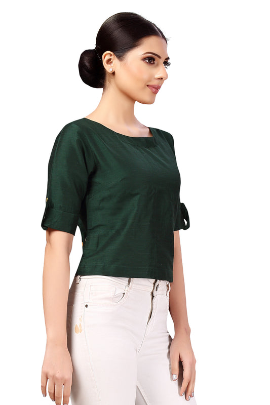 Women's Bottle Green Cotton Blouse (Design 2187)