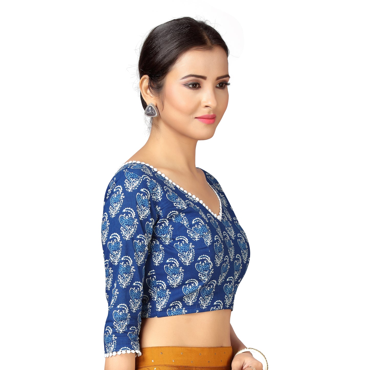 Women's Blue Printed Cotton Blouse (Design 2297)