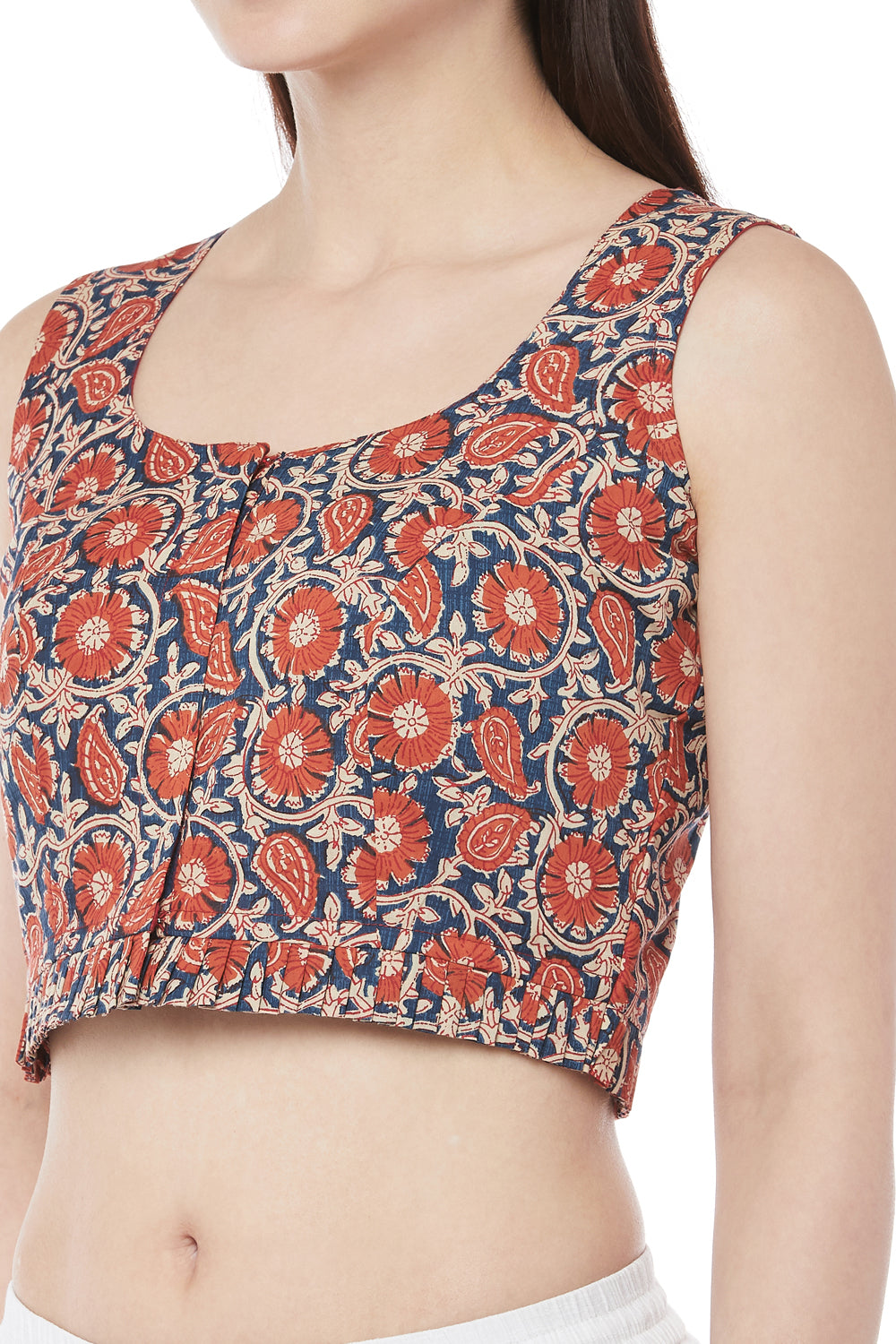 Women's Cotton Kalamkari Printed Sleeveless Saree Blouse (2329 - Multi Colour)