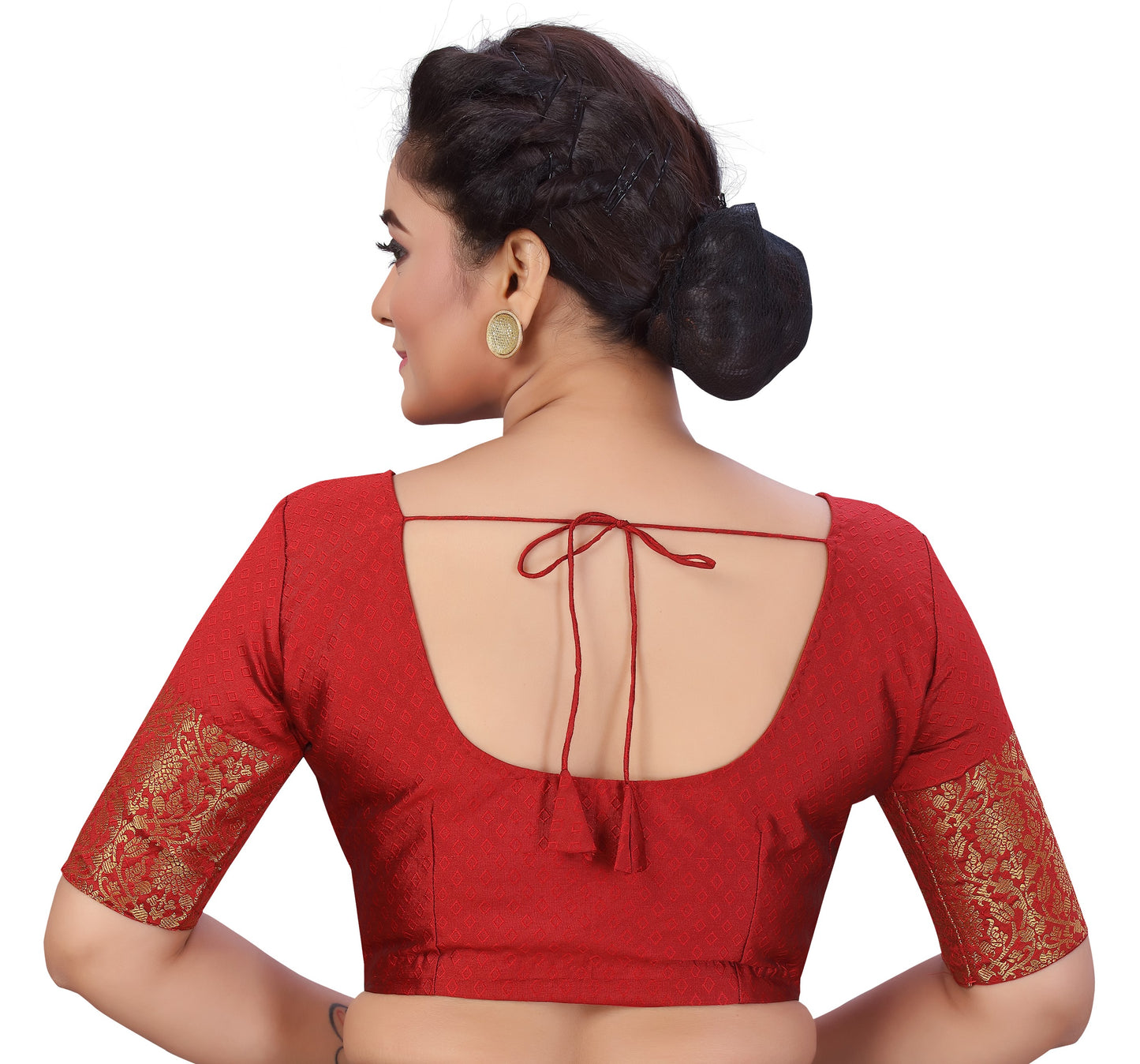 Women's Maroon Brocade Polyester Blouse with Golden Kanjivaram Border (Design 2333)