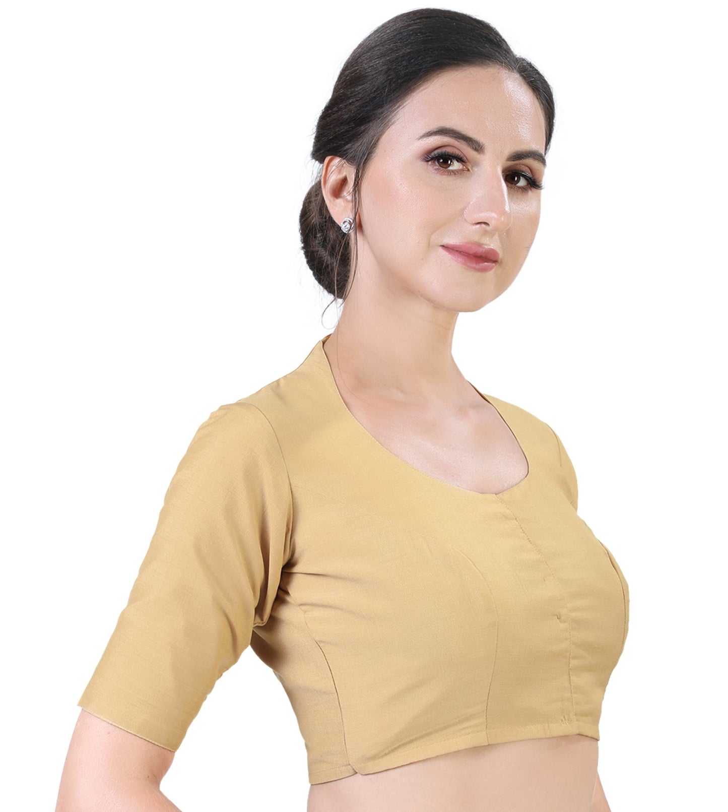 Women's Polyester Solid Short Sleeve Saree Blouse (2341 - Gold)