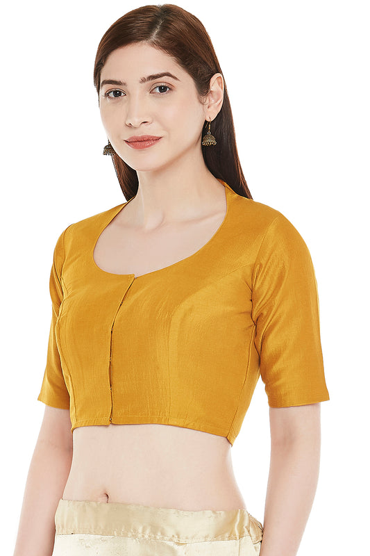 Women's Polyester Solid Short Sleeve Saree Blouse (2341 - Yellow)