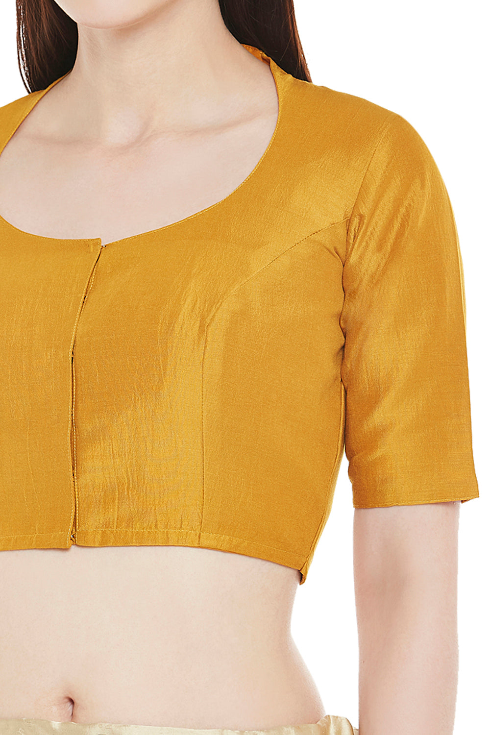 Women's Polyester Solid Short Sleeve Saree Blouse (2341 - Yellow)