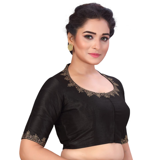 Women's Black Polyester Blouse with Zari Work (Design 2348)