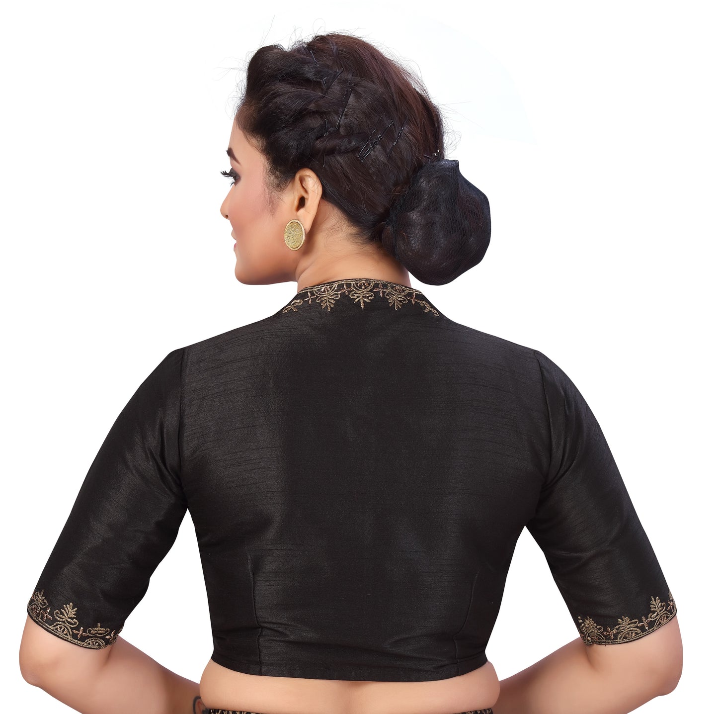 Women's Black Polyester Blouse with Zari Work (Design 2348)