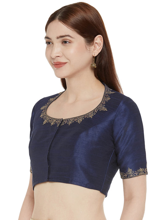 Women's Navy Blue Polyester Blouse with Zari Work (Design 2348)