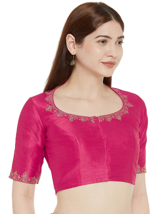 Women's Pink Polyester Blouse with Zari Work (Design 2348)