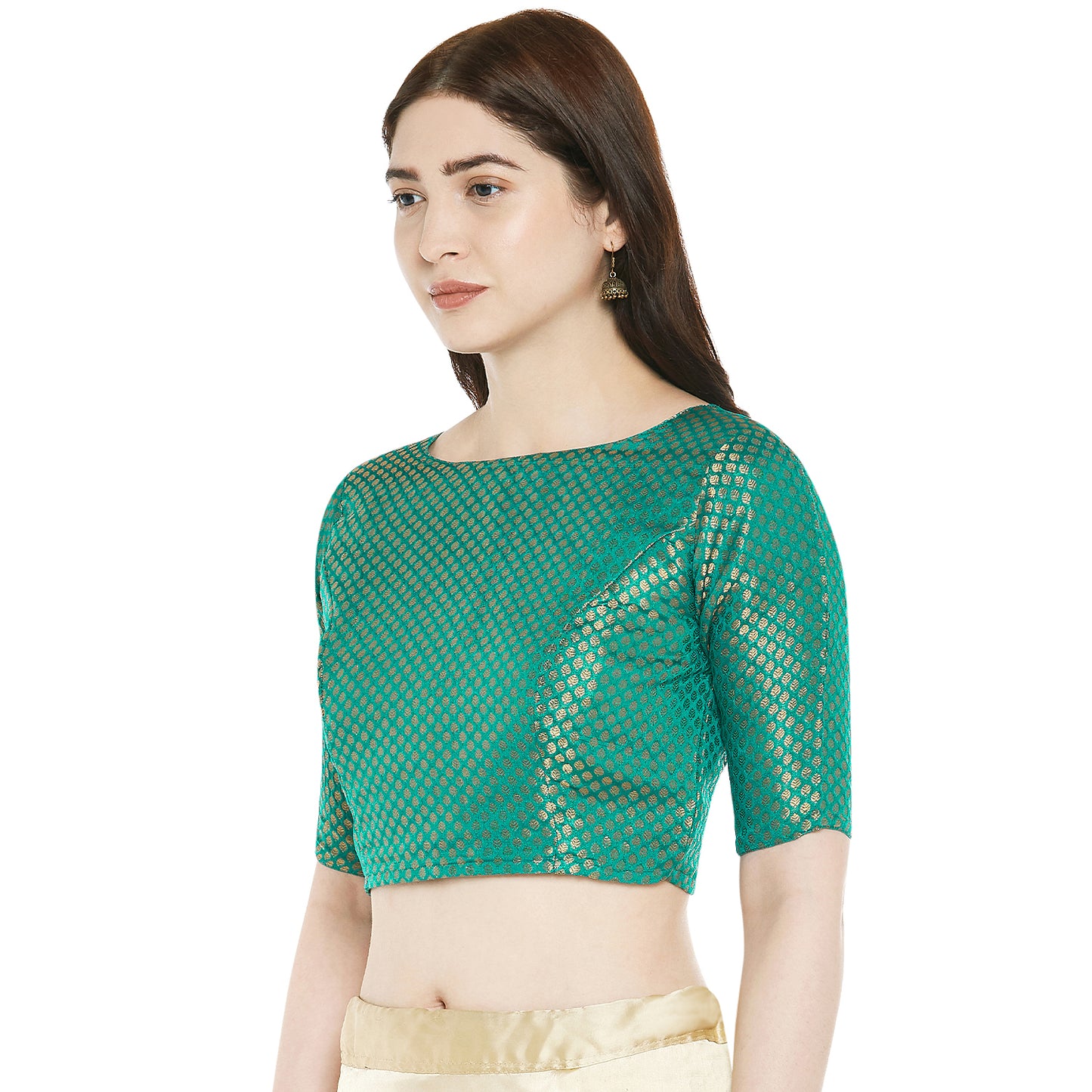 Women's Green Brocade Polyester Blouse (Design 2351)