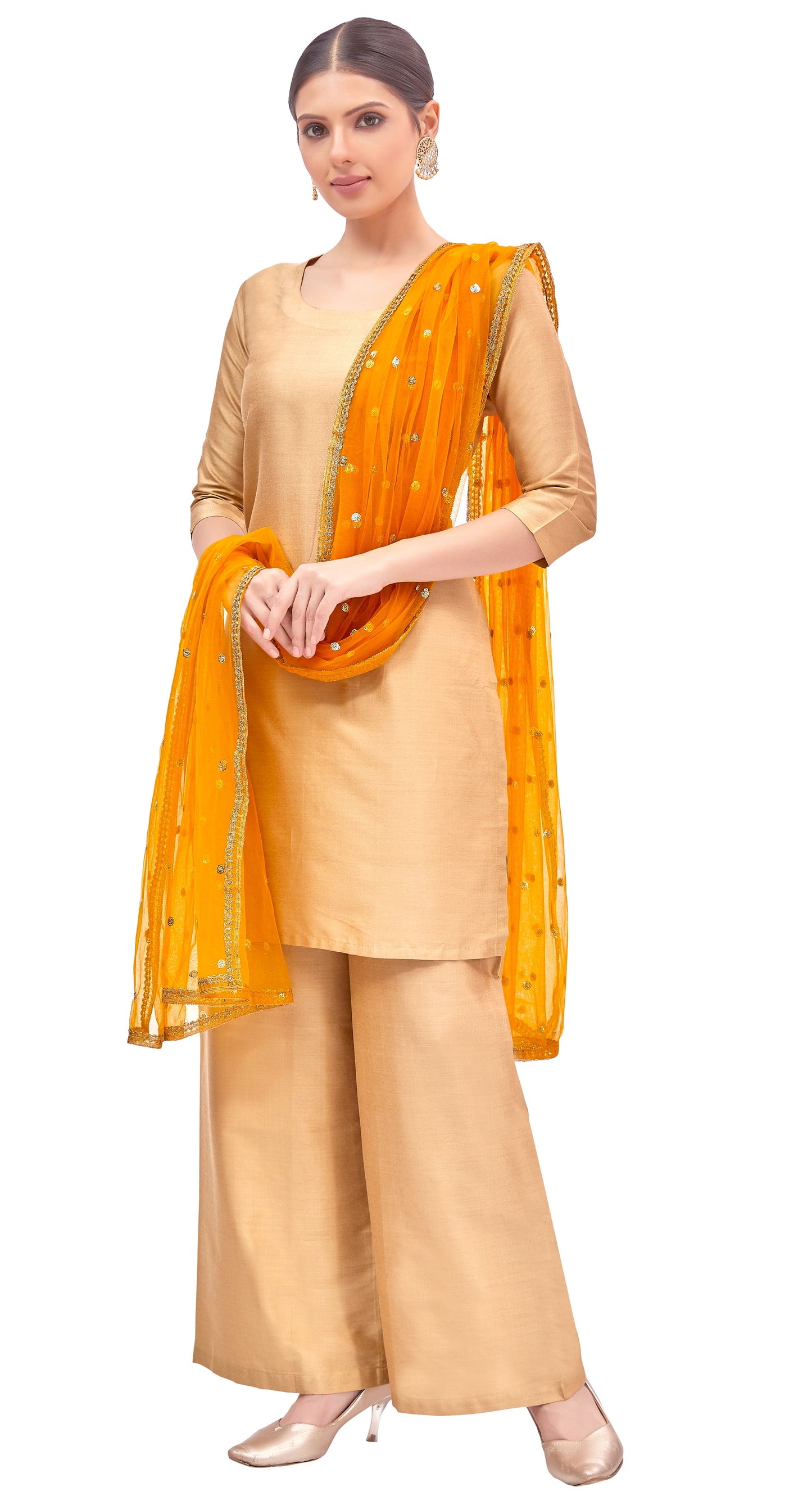 Women's Net Embroidered Full Size Dupatta (42" X 2.50 Meters) (2352 - Mustard)