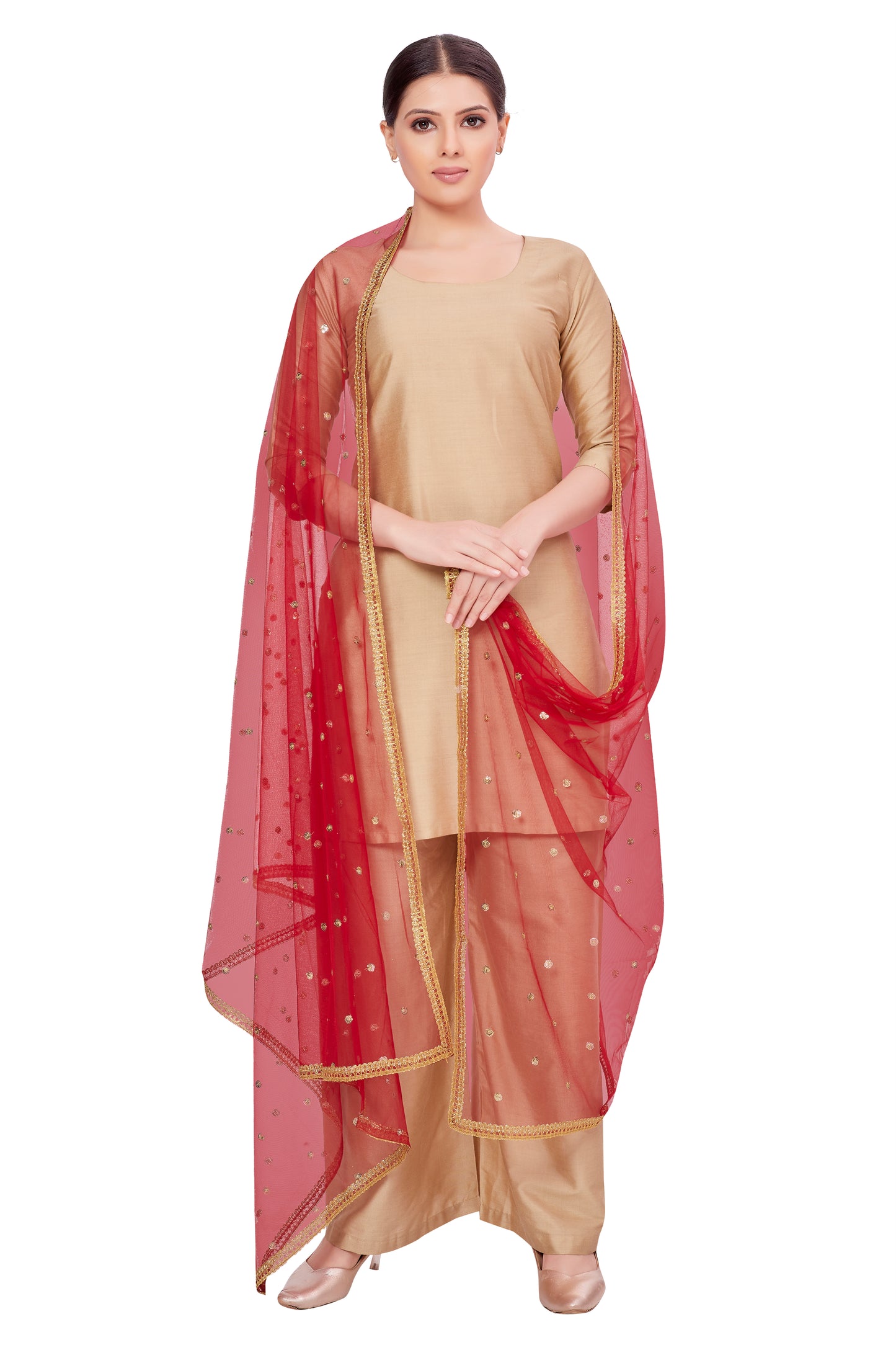Women's Net Embroidered Full Size Dupatta (42" X 2.50 Meters) (2352 - Maroon)