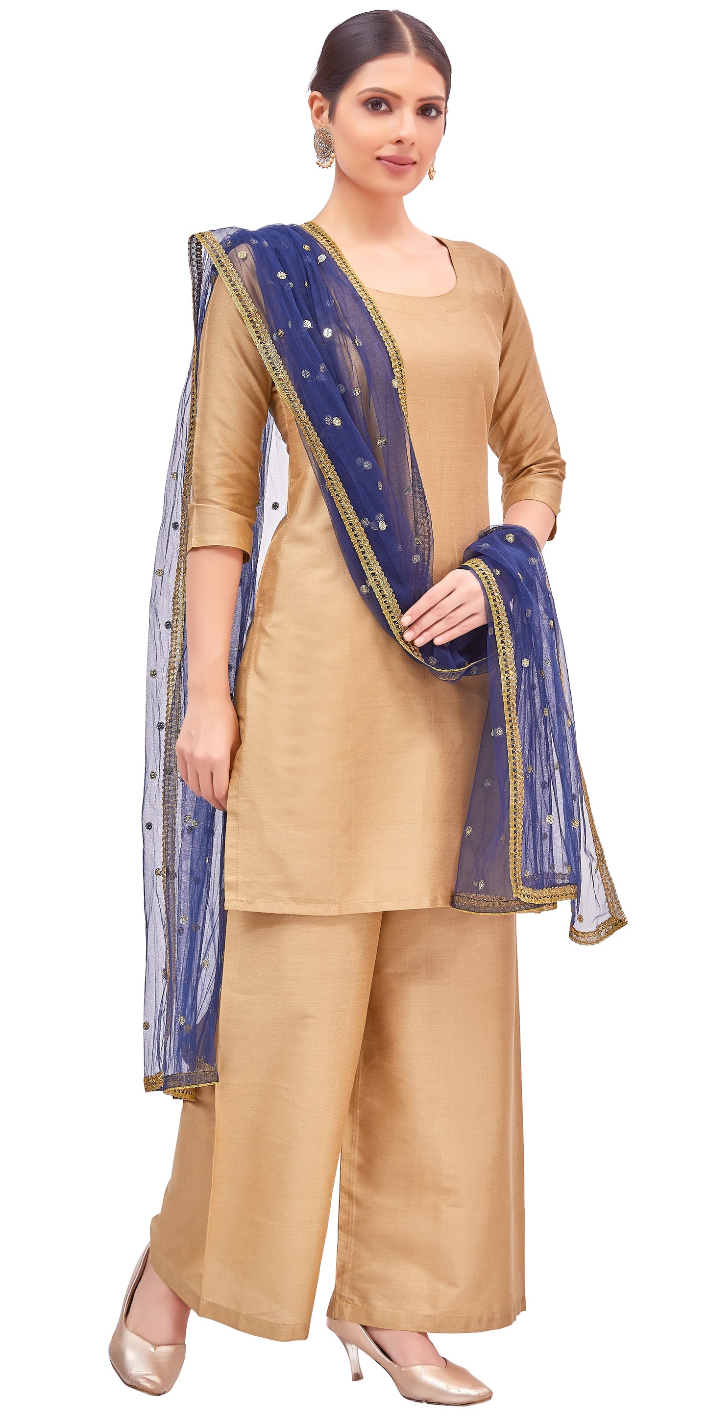Women's Net Embroidered Full Size Dupatta (42" X 2.50 Meters) (2352 - Navy Blue)