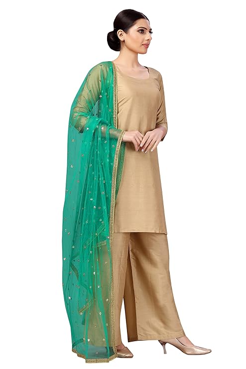 Women's Net Embroidered Full Size Dupatta (42" X 2.50 Meters) (2352 - Emerald Green)