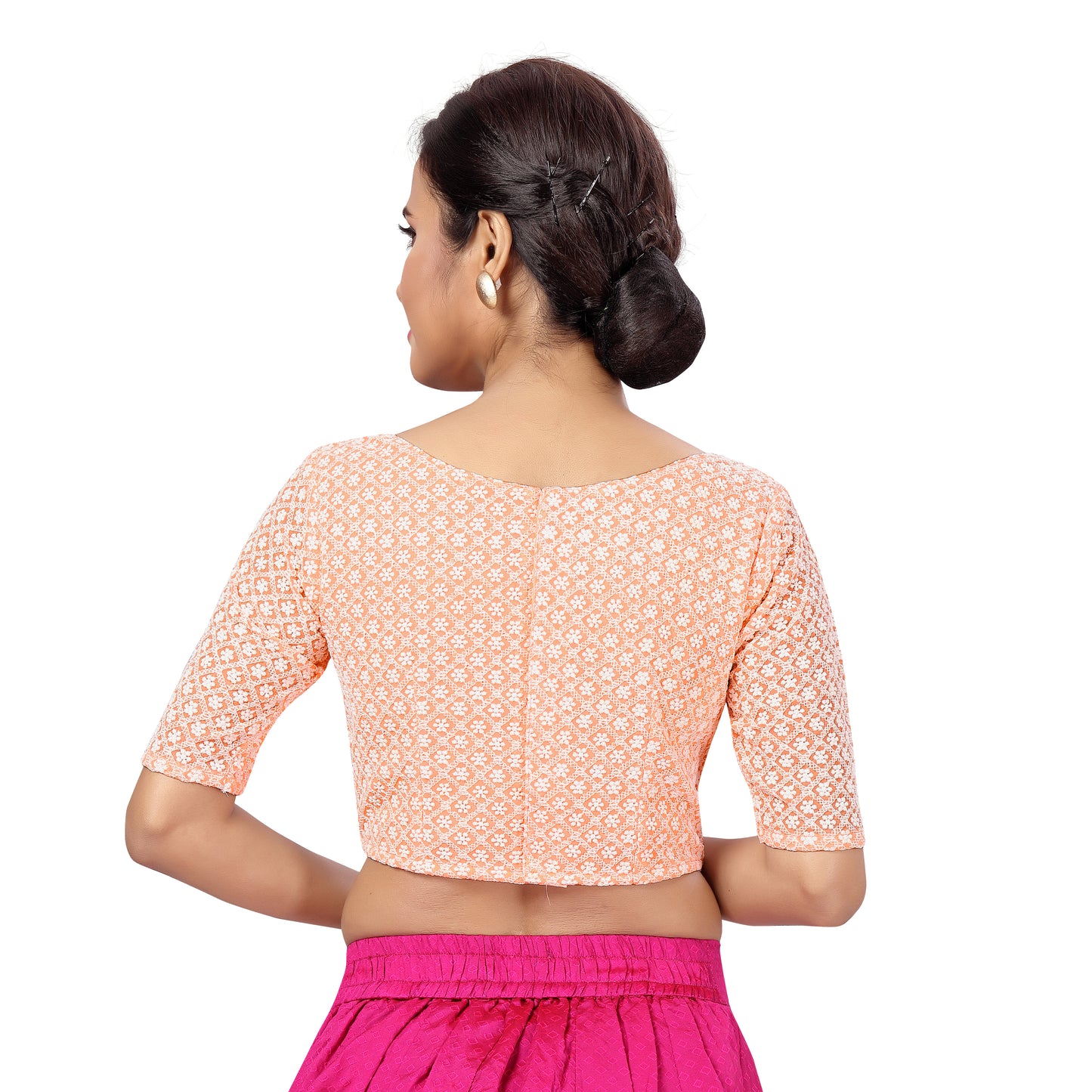 Women's Plus Size Georgette Chikankari Saree Blouse (2365 - Peach)