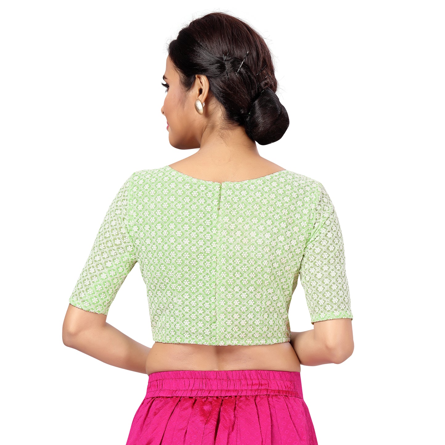 Women's Plus Size Georgette Chikankari Saree Blouse (2365 - Pista)