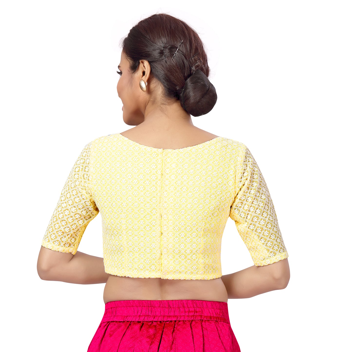 Women's Plus Size Georgette Chikankari Saree Blouse (2365 - Yellow)