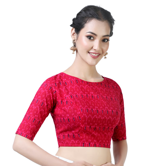 Women's Pink Block Print Cotton Blouse (Design 2371)