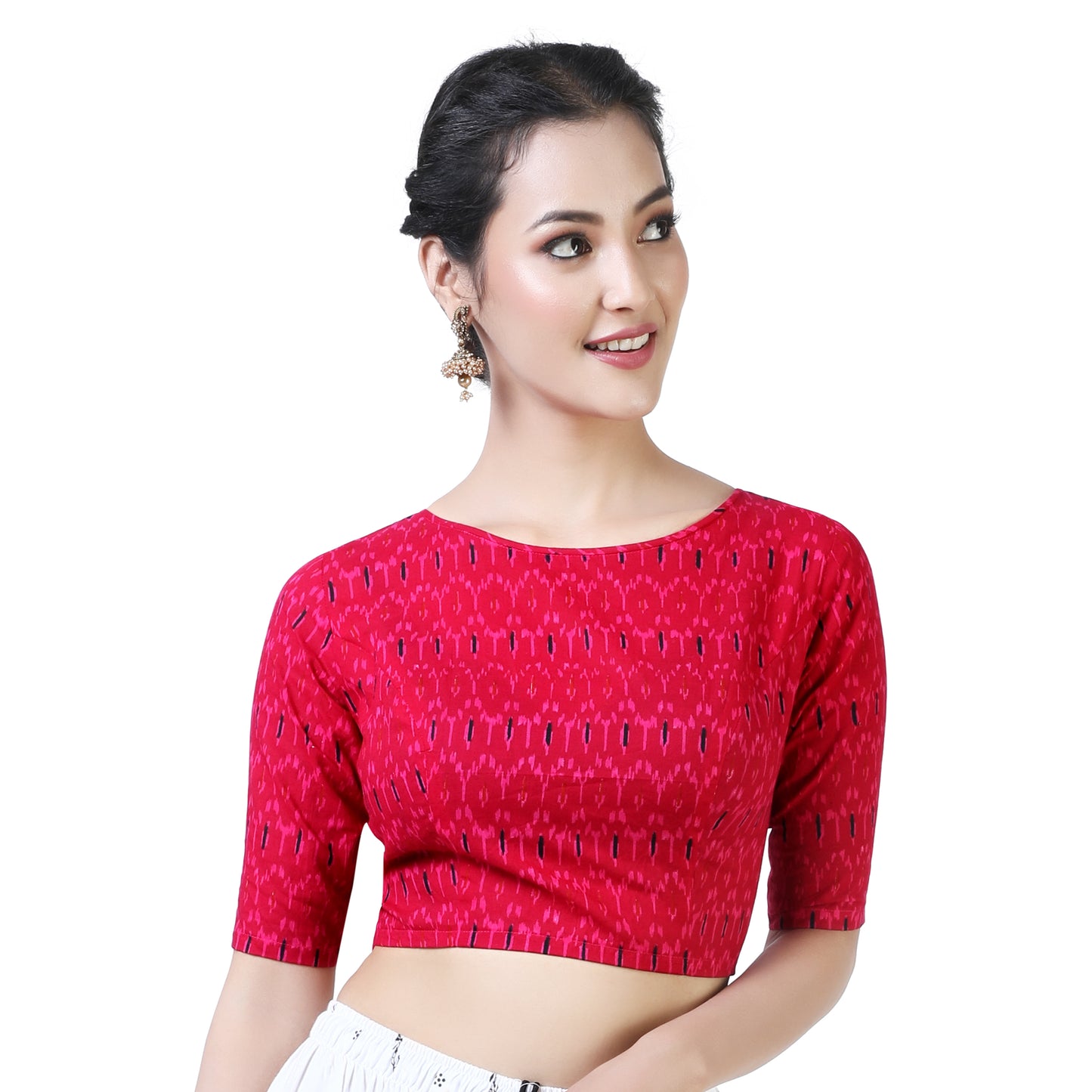 Women's Pink Block Print Cotton Blouse (Design 2371)