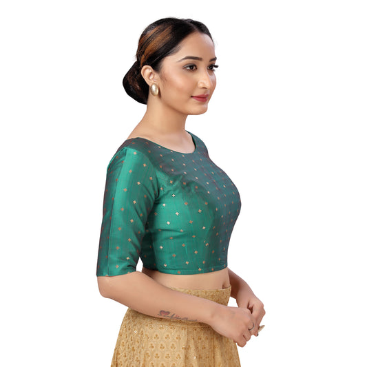 Women's Rama Green Brocade Polyester Blouse (Design 2384)