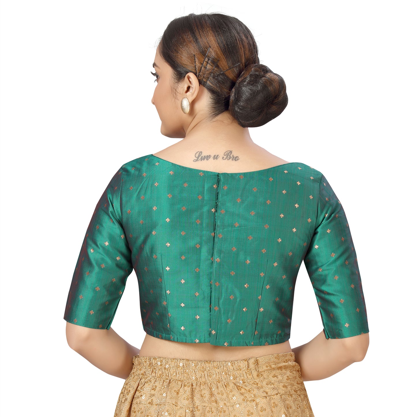 Women's Rama Green Brocade Polyester Blouse (Design 2384)