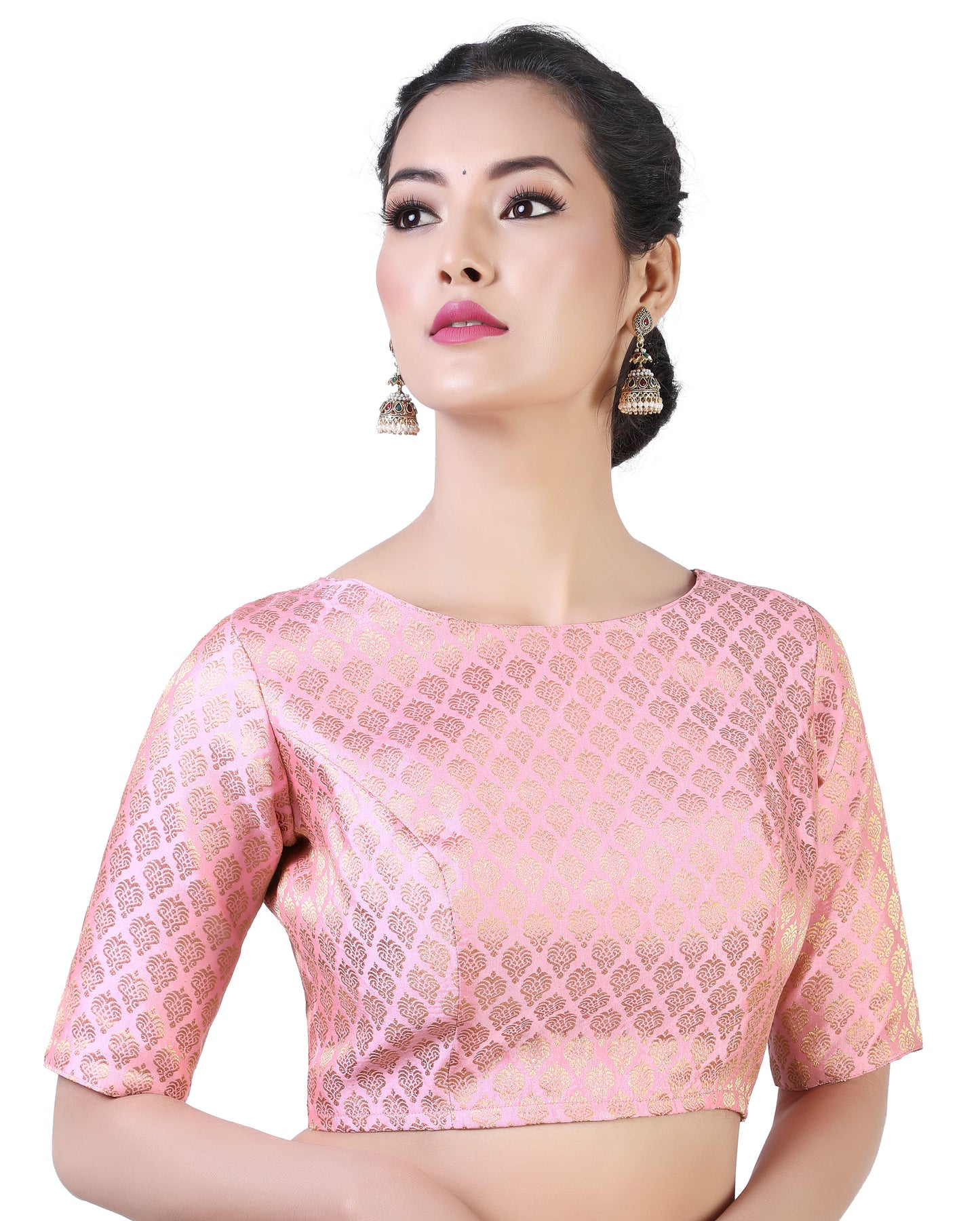 Women's Pink Pastel Brocade Polyester Blouse (Design 2385)