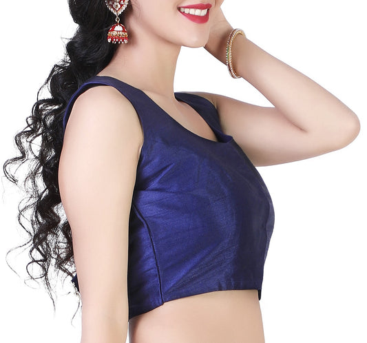 Women's Navy Blue Silk Polyester Blouse (Design 2388)