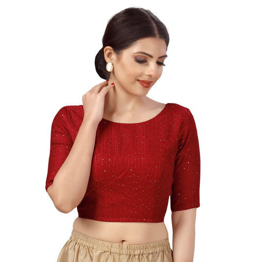 Women's Maroon Chanderi Silk with Sequins Blouse (Design 2440)